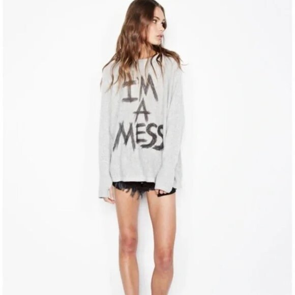 Lauren Moshi Sweaters - NWT Womens Lauren Moshi Gray Black I'm A Mess Pullover Cashmere Sweater S